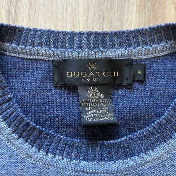 Bugatchi Uomo Blue Crewneck Sweater Size M 100% Pure New Merino Wool Grandpa EUC - Picture 5 of 9